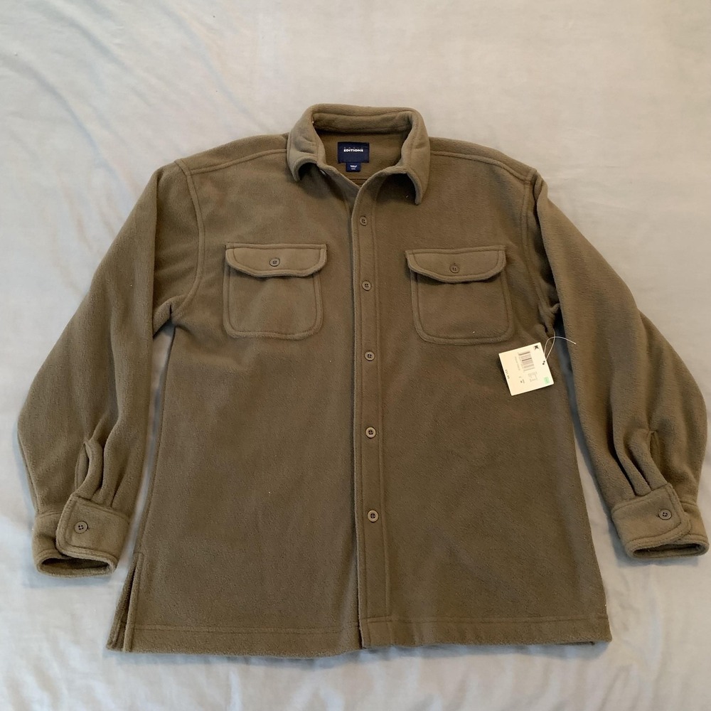Basic Editions Jacket Mens Medium Green Polar Fleece Button Front Shirt Jacket‎
